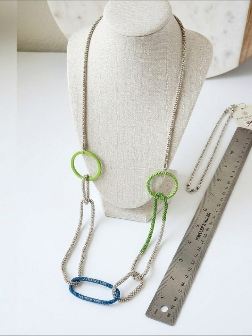 Handcrafted Lime Green and Blue Rope Circle Necklace